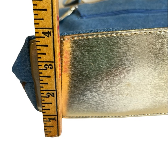 90s Chambray/DenimShoulder Bag with metallic gold and stud detailing - Picture 4 of 15